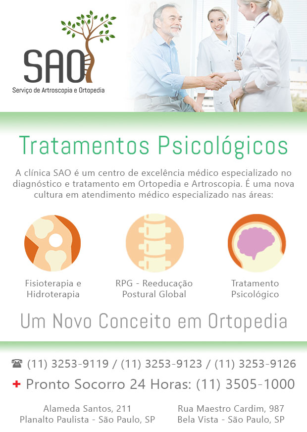 SAO Servio de Artroscopia e Ortopedia - Psicoterapeuta no Jardim Marajoara, So Paulo