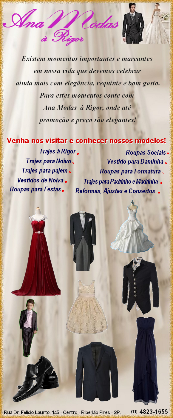 Aluguel de Vestido de Noiva em Ribeiro Pires, Trajes para Noivo em Ribeiro Pires, Trajes para Padrinho e Madrinha em Ribeiro Pires