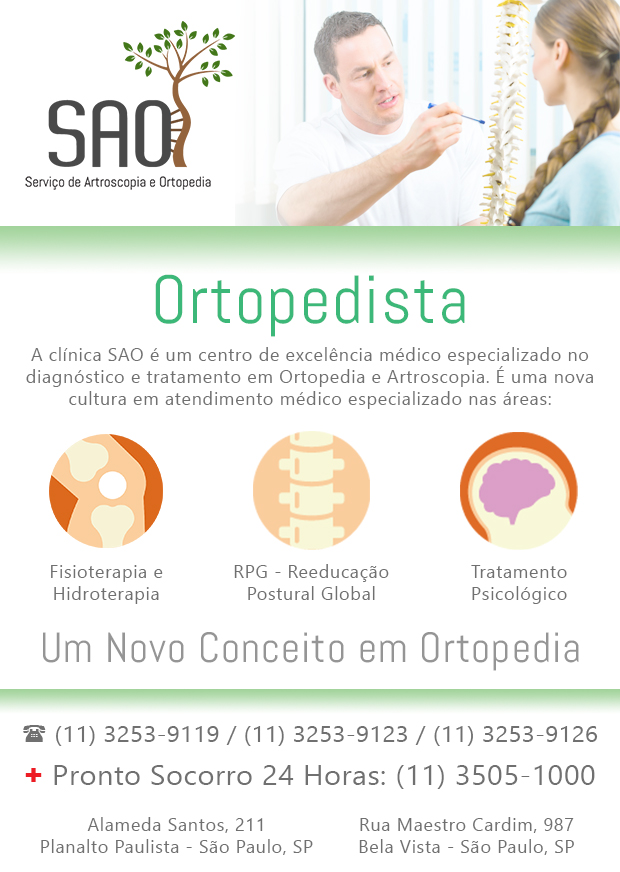 SAO Servio de Artroscopia e Ortopedia - Ortopedistas no Sacom, So Paulo